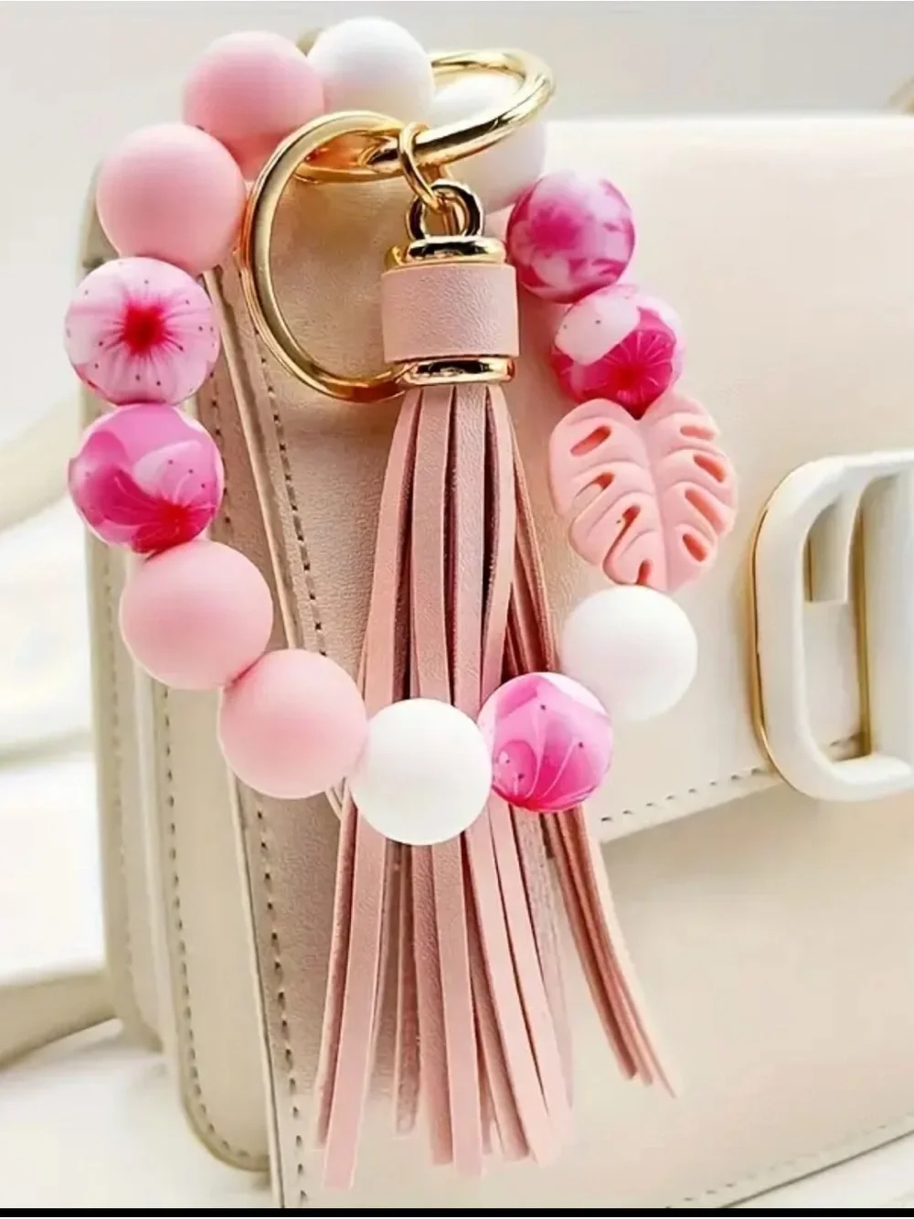 Silicone Leaf Tassel Keychain Bracelet -B22